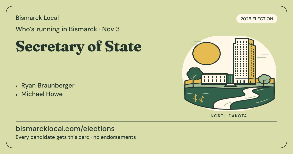 Secretary of State, November 3, 2026 — Bismarck Local race card