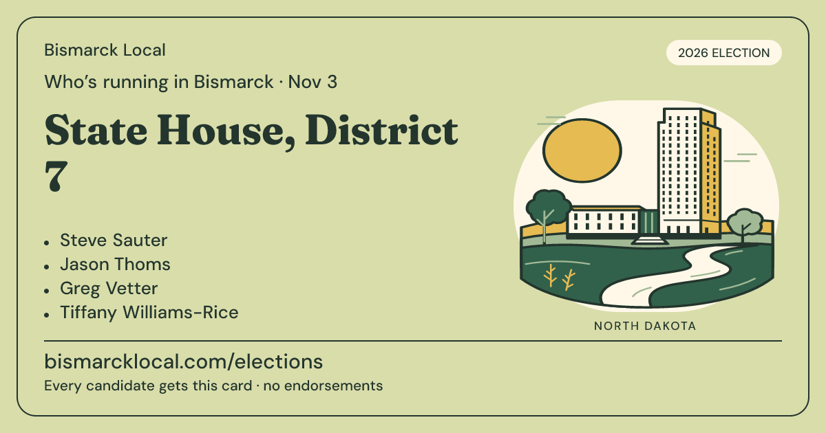 State House, District 7, November 3, 2026 — Bismarck Local race card