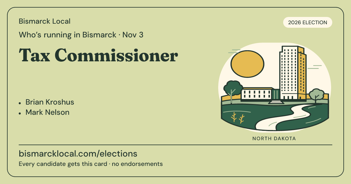 Tax Commissioner, November 3, 2026 — Bismarck Local race card