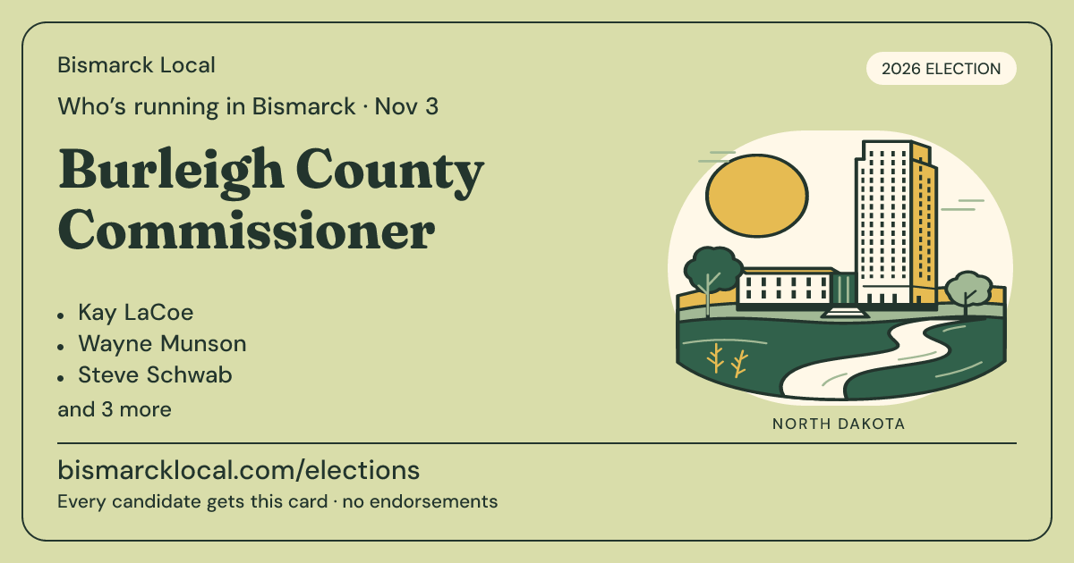 Burleigh County Commissioner, November 3, 2026 — Bismarck Local race card