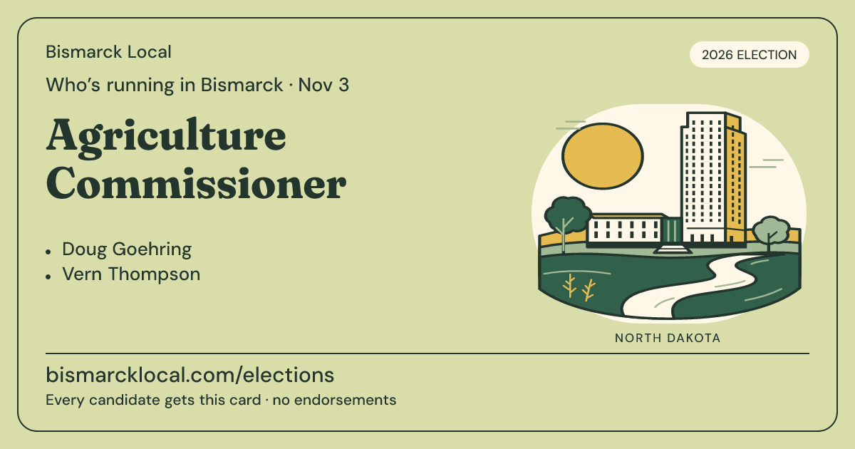 Agriculture Commissioner, November 3, 2026 — Bismarck Local race card