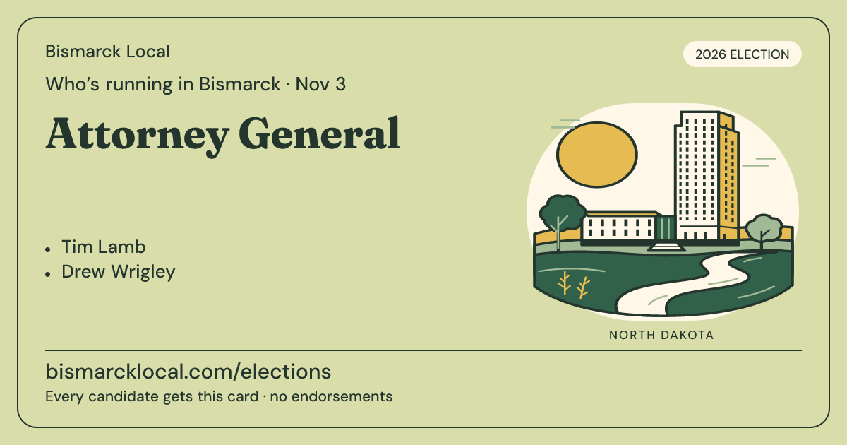 Attorney General, November 3, 2026 — Bismarck Local race card